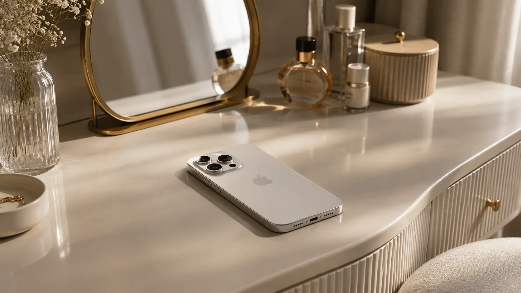 Refurbished flagship ili nov telefon srednje klase – iPhone 15 Pro na toaletnom stolu